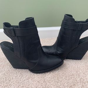Very Volatile Leather Wedged Booties w/Open Back